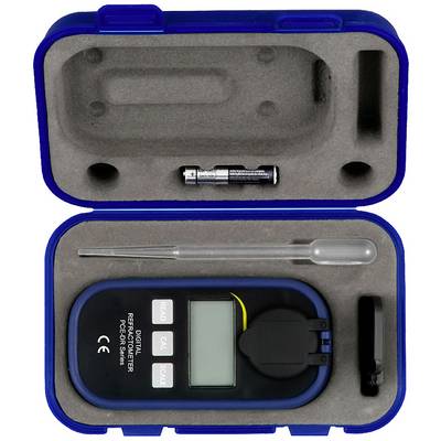 Digitales Refraktometer in Transportbox mit Pipette und Batterie. Gerät geeignet zur Messung von Flüssigkeitskonzentrationen.
