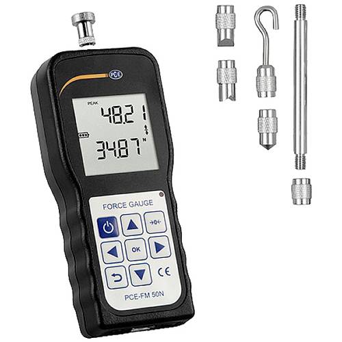 PCE Instruments Kraftmessgerät PCE-FM 50N bis 50 N Auflösung 0,01 N verschiedene Messadapter USB-Schnittstelle