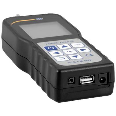 Tragbares Kraftmessgerät mit digitalem Display und Steuerungstasten. Eignet sich zur Messung von Zug- und Druckkräften bis 50 N.
