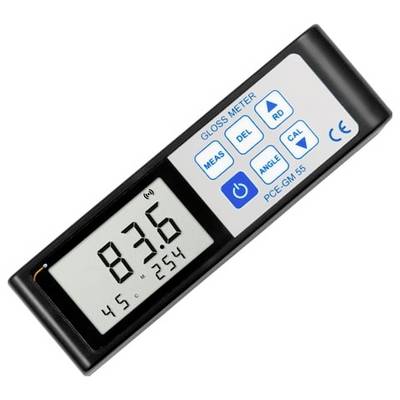 Digitales Glanzmeßgerät zeigt einen Messwert von 83,6 im 45°-Winkel an, mit Messtasten und der Bezeichnung „GLOSS METER".