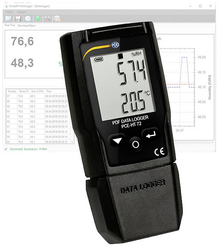 PCE Instruments PCE-HT 72 PDF-Datenlogger 0% rF..100% rF ±0,1% rF Mess/Speich. 2s bis 24h 20010 Messwerte MB -30..60 °C