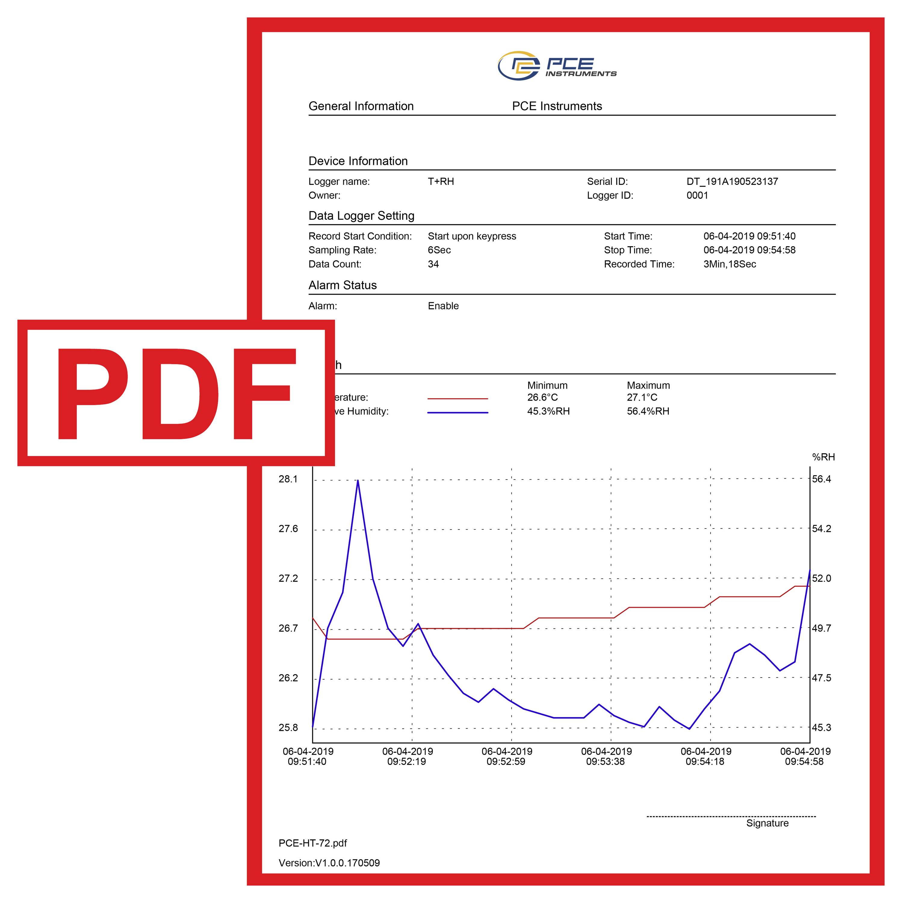 PCE Instruments PCE-HT 72 PDF-Datenlogger 0% rF..100% rF ±0,1% rF|Mess/Speich. 2s bis 24h|20010 Messwerte|MB -30..60 °C-3