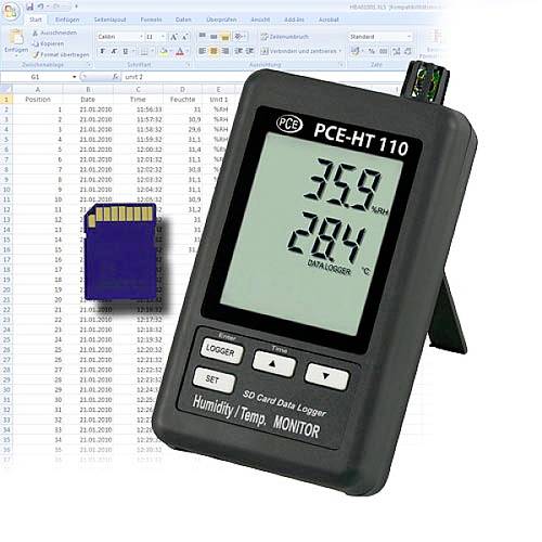 Thumbnail - PCE Instruments PCE-HT110 Luftfeuchtemessgerät (Hygrometer) 2-Kanal-Datenlogger Langzeitmessung Temperatur + Feuchte