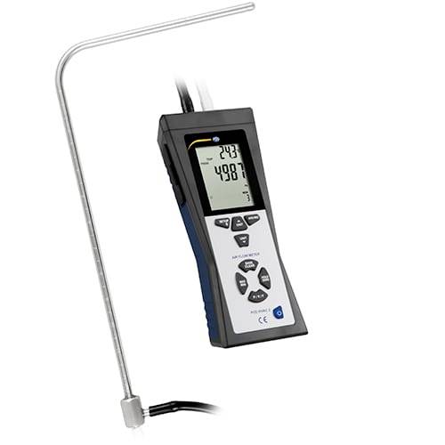 Tragbares digitales Messinstrument mit einer angebrachten Metallsonde mit Kabel, das eine Live-Zahlenwertanzeige auf seinem Display zeigt.