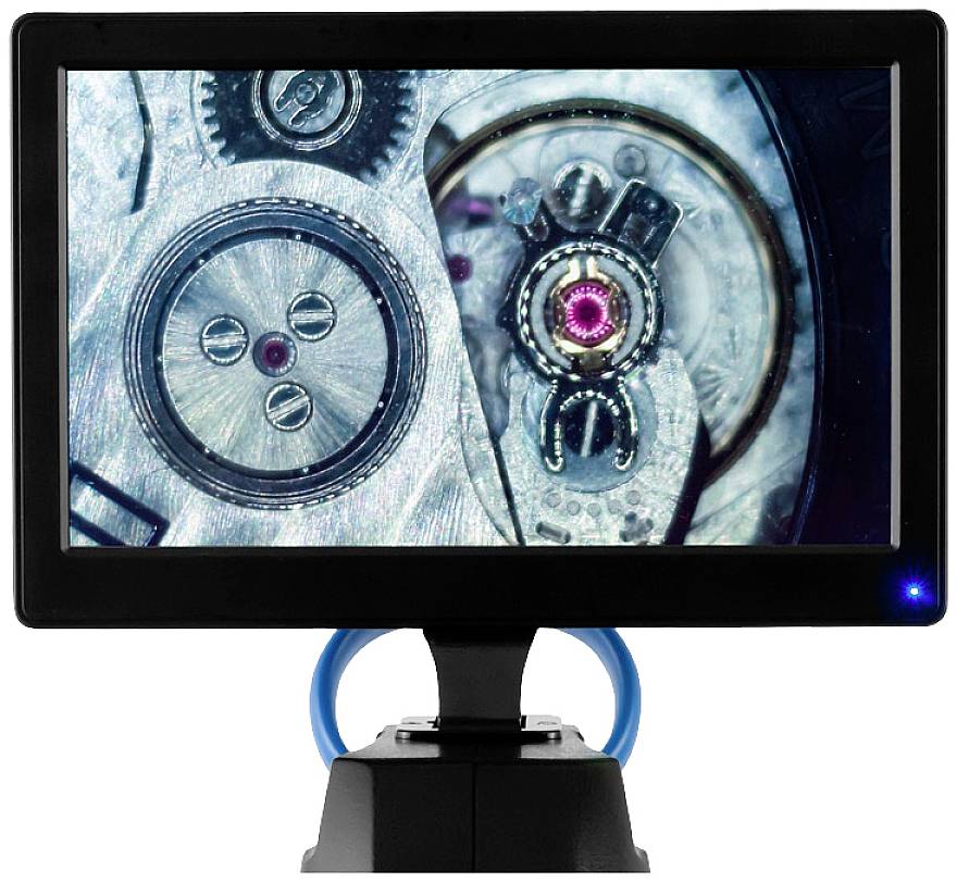 Ansicht eines Uhrenmechanismus auf einem Bildschirm, zeigt Zahnräder und ein Juwel in Nahaufnahme.