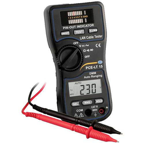 PCE Instruments Digitalmultimeter & LAN-Tester Kombigerät PCE-LT 15 CAT III 600 V Durchgangstest 400 Ω Widerstand 4 MΩ
