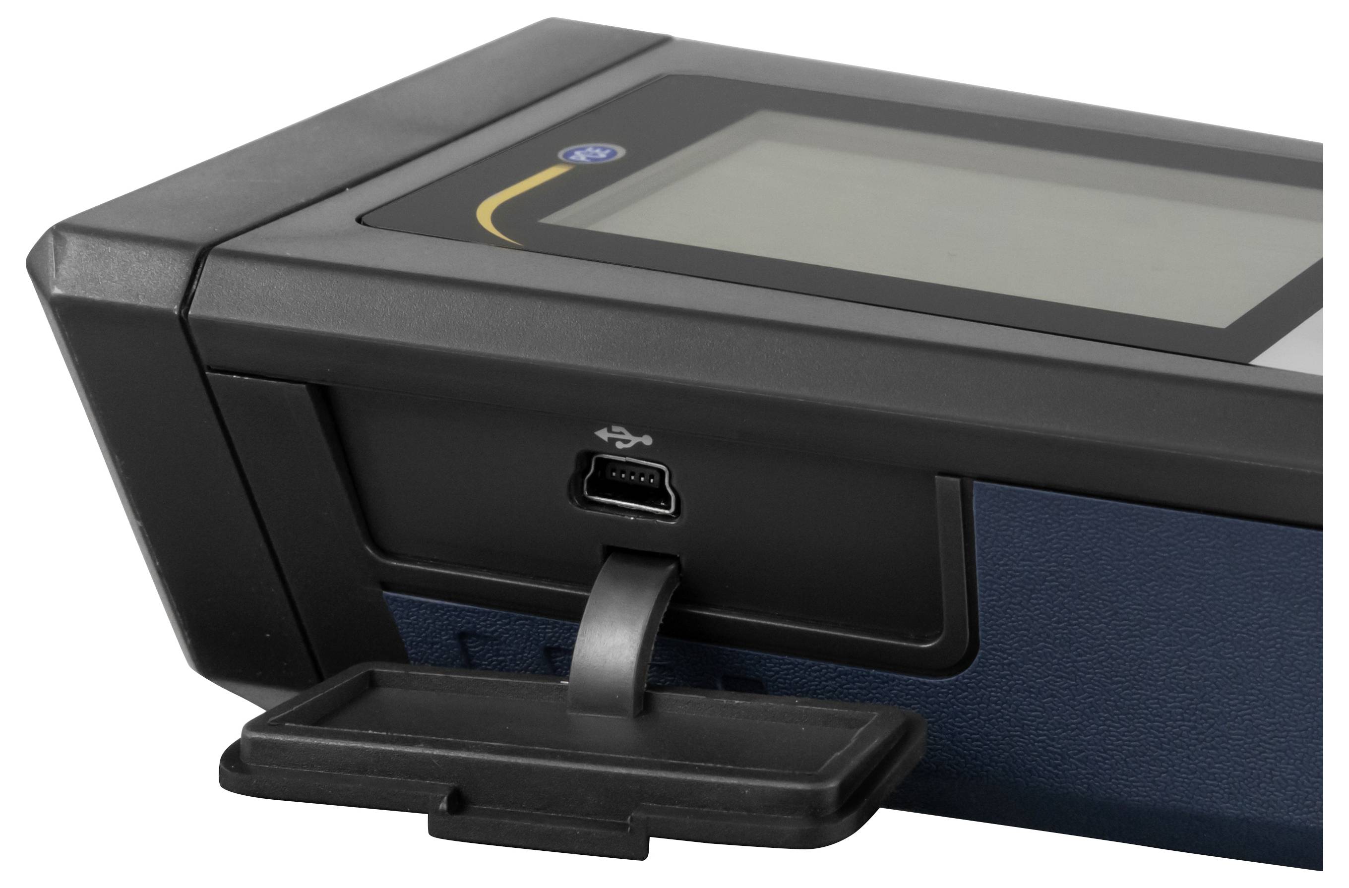 Nahaufnahme eines Druckers oder Kopierers Bedienfeld mit einer geöffneten USB-Anschlussabdeckung auf der Vorderseite.