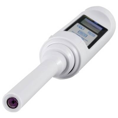 Weißes tragbares elektronisches Gerät mit einer langen Sonde und kleinem Anzeigebildschirm, gezeigt vor einem einfachen Hintergrund.