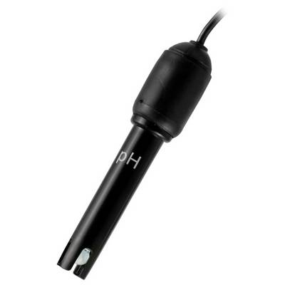 Schwarze pH-Sonde mit Kabel, zum Messen der Säure in Flüssigkeiten.