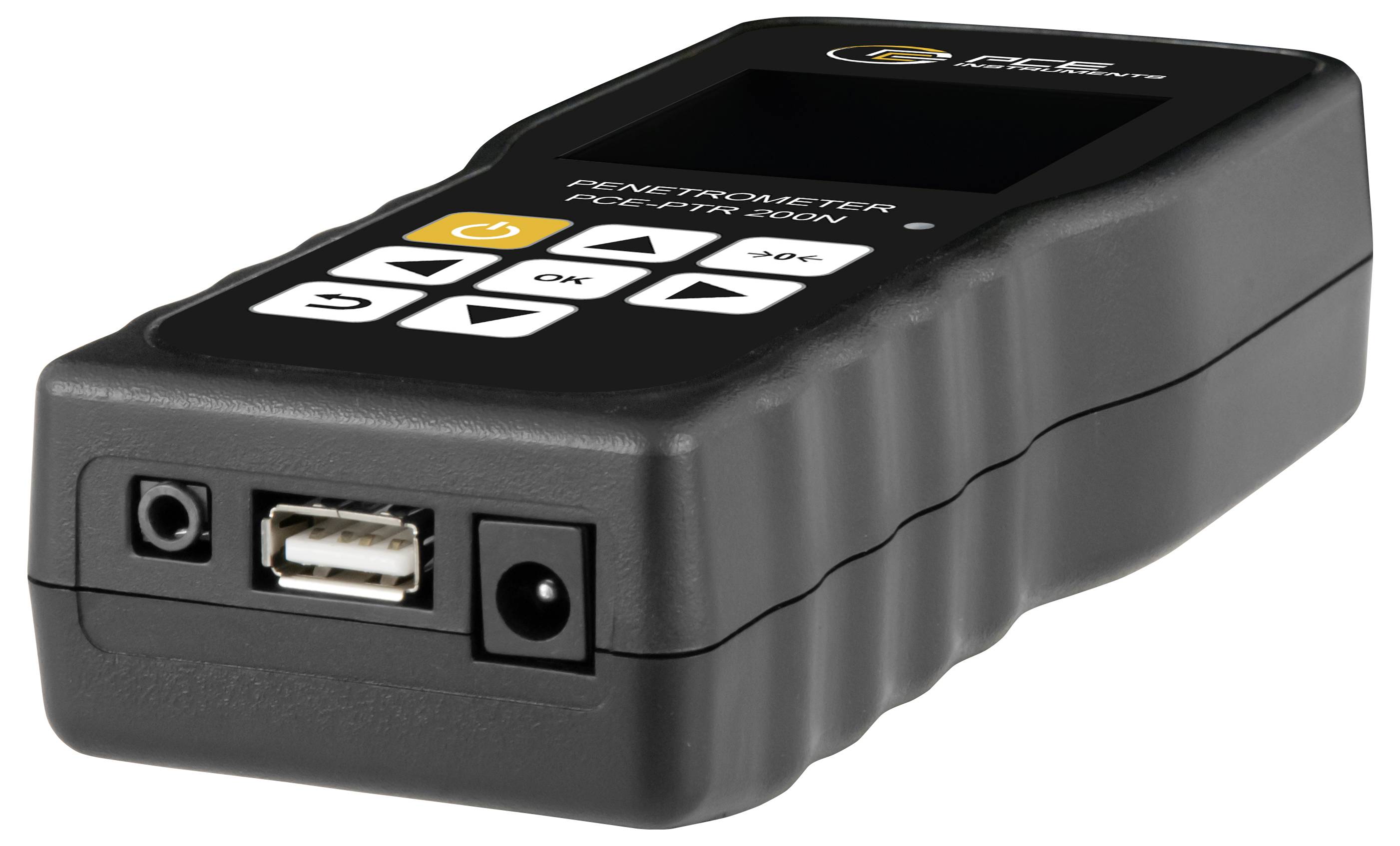 Schwarzer tragbarer elektronischer Controller mit der Bezeichnung „Power Tracker", mit USB-Anschluss und Stromanschluss auf der Vorderseite.