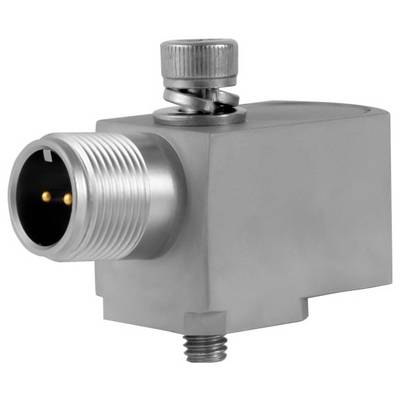 Metallischer Industriesensor oder Stecker mit gewindeförmigem zylindrischem Anschluss und oberer Einstellschraube, isoliert auf weißem Hintergrund dargestellt.