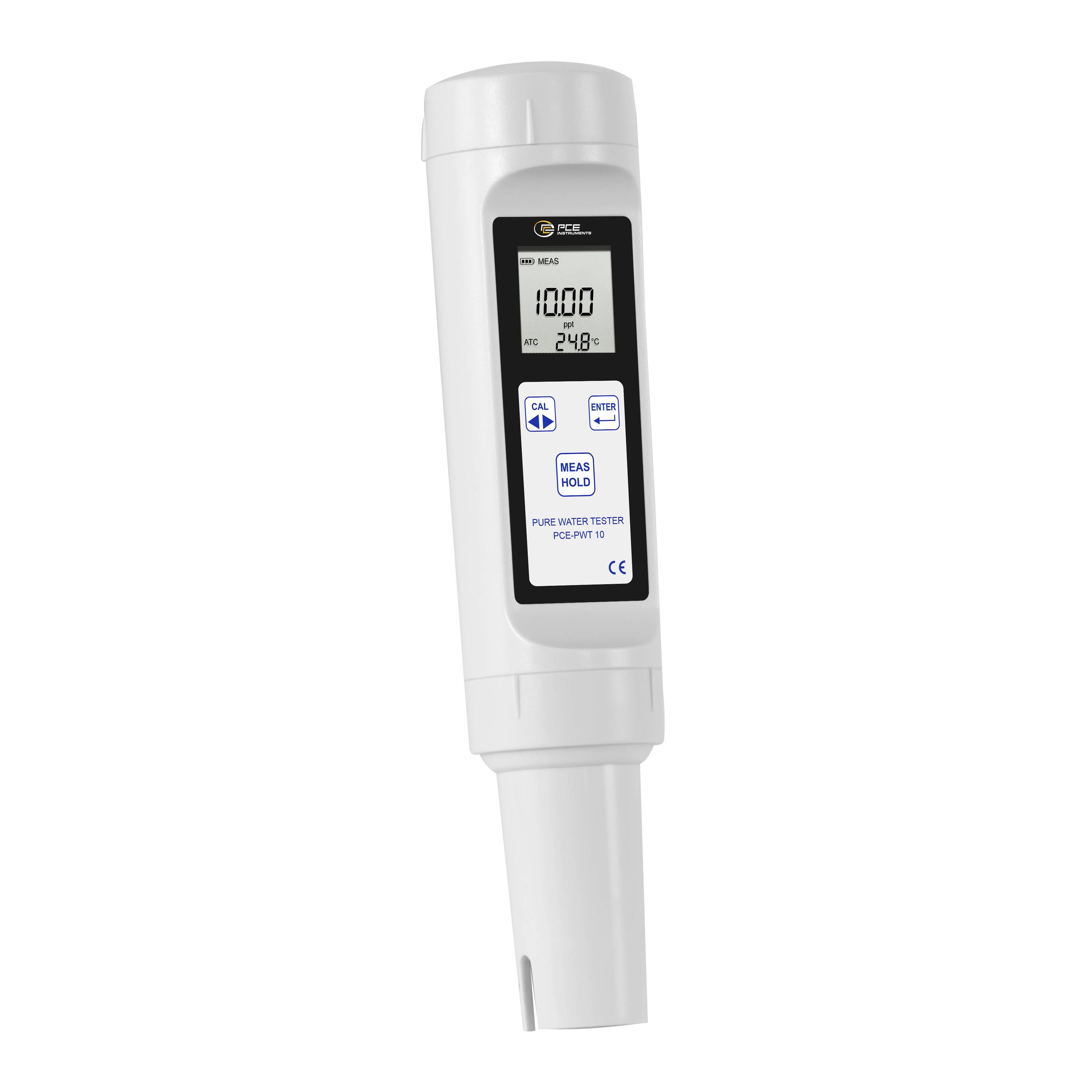 Tragbarer digitaler Wassergütetester mit LCD-Display zeigt 10.00 und 24,6°C an.