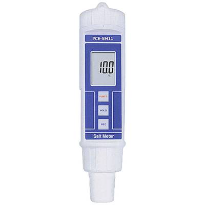 Handheld-Salzmesser mit digitalem Display zeigt Wert '10.0'. Gerät enthält Tasten für 'Power', 'Hold' und 'Rec'.