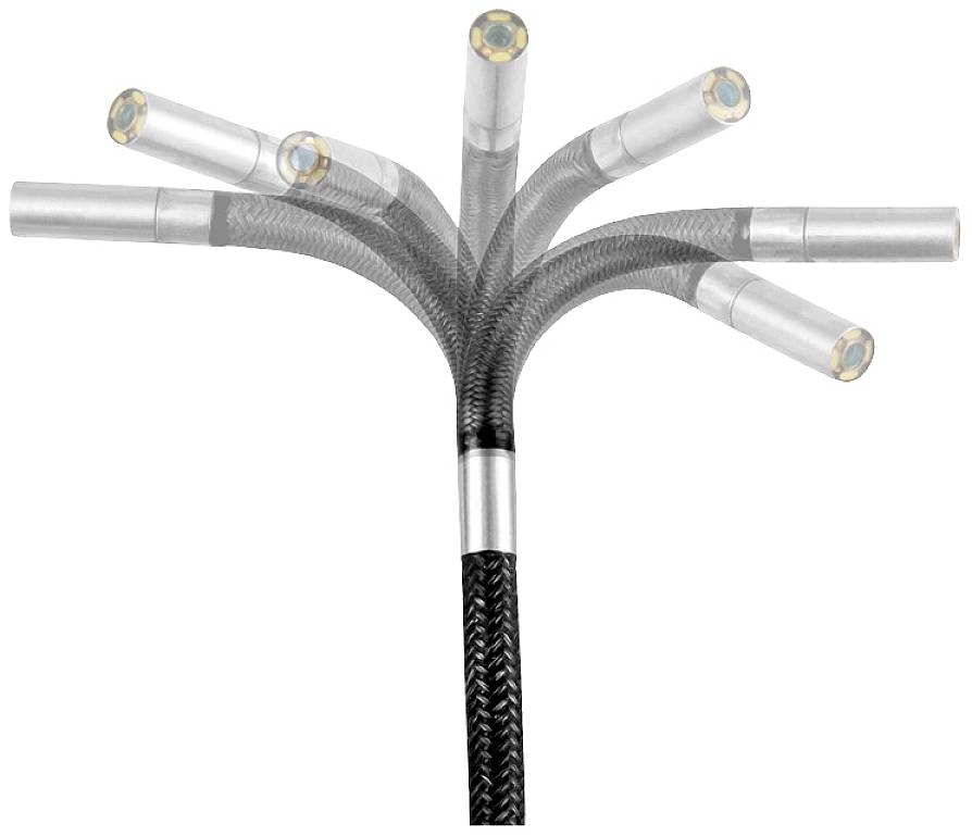 Flexibles schwarzes Kabel mit mehreren Enden in verschiedenen Richtungen gebogen, zeigt Beweglichkeit und Anpassungsfähigkeit.