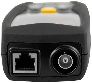 Ein Netzwerkabel-Tester mit einem Ethernet- und einem Koaxialanschluss ist zur Diagnose und Prüfung von Netzwerkkabeln abgebildet.