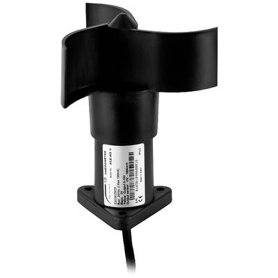 Ein schwarzer Sensor mit Flügeln, montiert auf einer Basis mit Kabel, möglicherweise zur Messung von Strömungen oder Drehbewegungen.