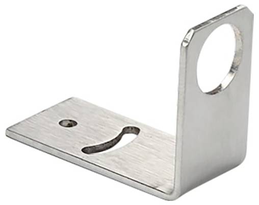 Metallbefestigungswinkel in L-Form mit einer horizontalen Platte und einer vertikalen Platte, jeweils mit einem Loch zum Befestigen.