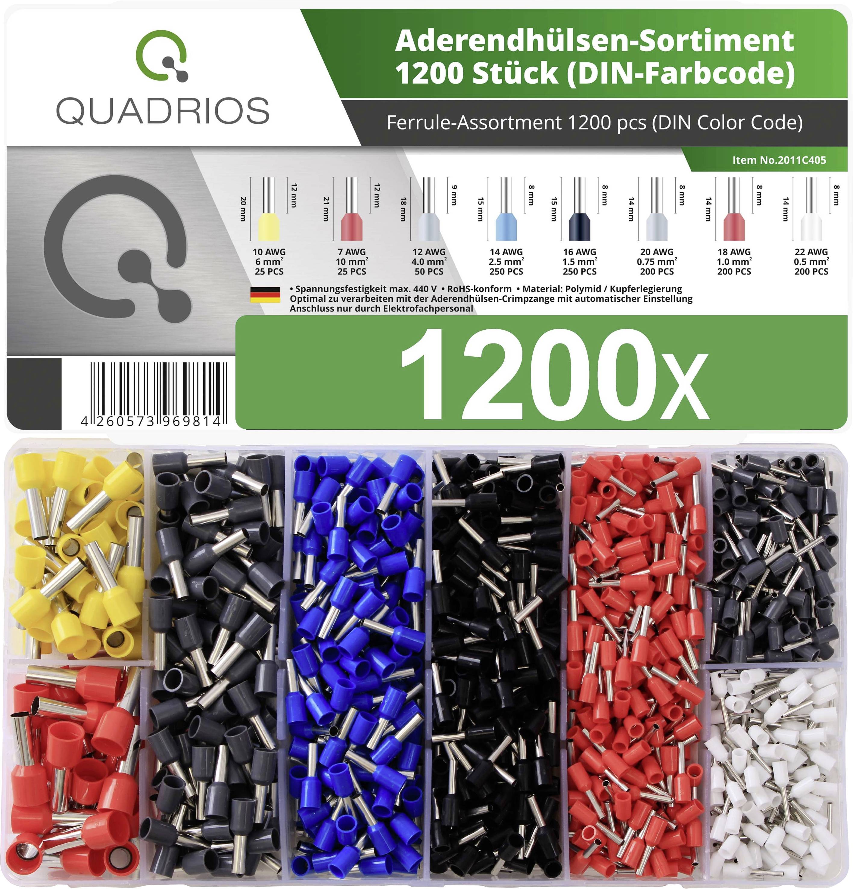 QUADRIOS 2011C405 Aderendhülsen-Sortiment Teilisoliert Mehrfarbig 1200 St.