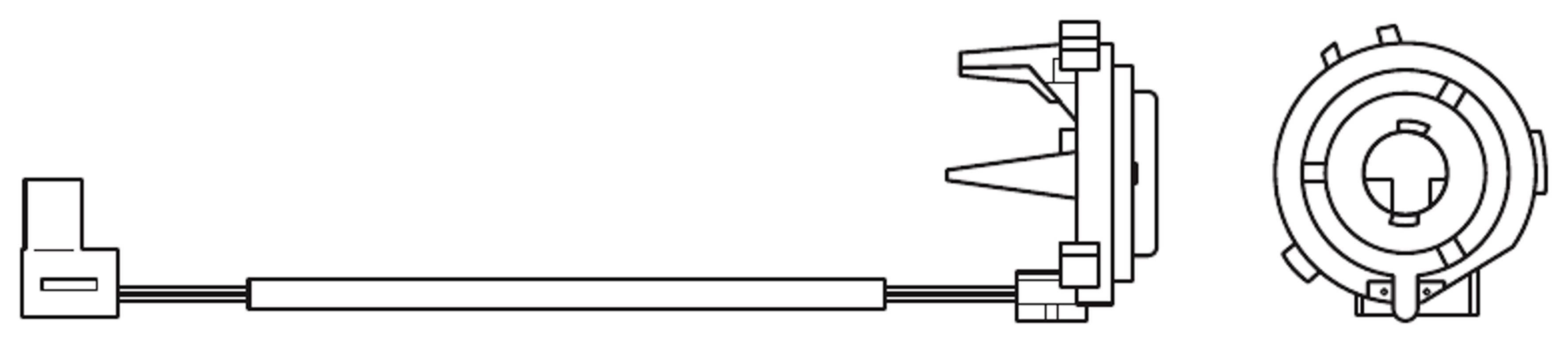 Technische Zeichnung eines Zündspule-Steckers mit Kabelanschluss, seitliche und frontale Ansicht.
