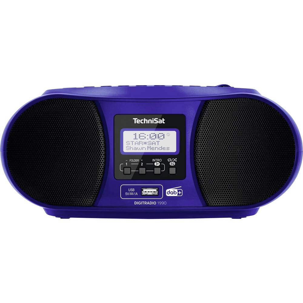TechniSat DIGITRADIO 1990 Radio/CD-speler DAB+, VHF (FM) AUX, Bluetooth, CD, USB Acculaadfunctie, Wekfunctie Blauw