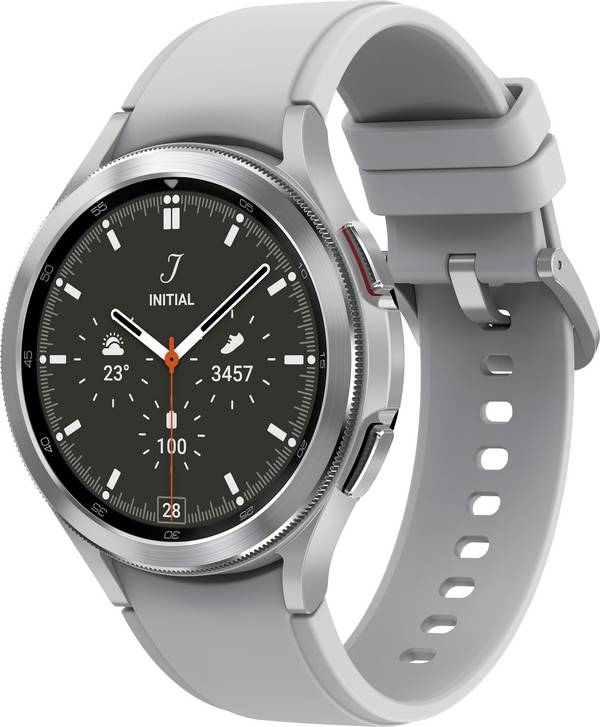 Samsung Galaxy Watch4 Classic - 46 mm - silber - intelligente Uhr mit Ridge Sport Band - Flouroelastomer - Silber - Anze