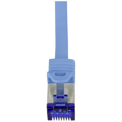 Netzwerkkabel mit blauer Ummantelung und transparentem Stecker.