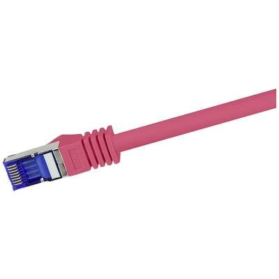 Ein rosafarbenes Ethernet-Kabel mit blauem Stecker, das für Netzwerkverbindungen verwendet wird.