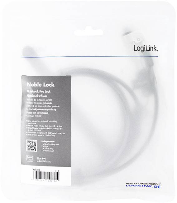 LogiLink Laptop Schloss Schlüsselschloss inkl. 2 Schlüssel, Klett-Kabelbinder ermöglicht ein ordentliches Kabelmanagemen-6