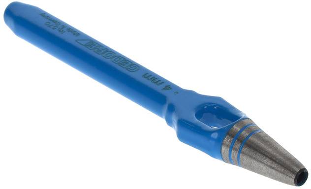 Ein blauer GEOHEX-Kreidestift mit einer zylinderförmigen silbernen Spitze, geeignet für präzises Markieren auf verschiedenen Oberflächen.