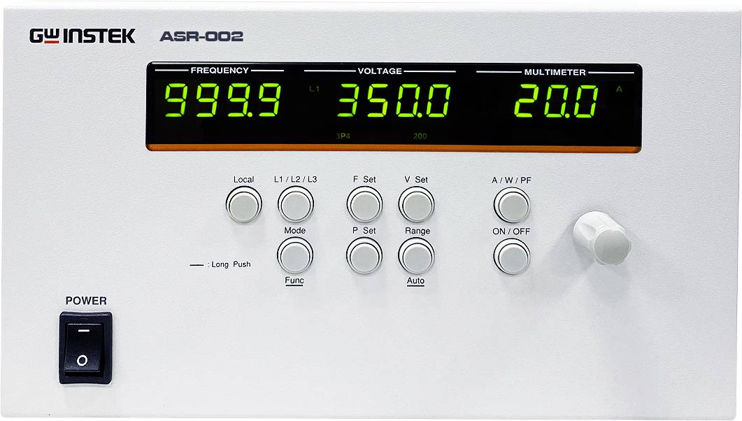 Ein elektronisches Messgerät mit digitalen Anzeigen für Frequenz (999,9), Spannung (350,0) und Multimeter (20,0). Enthält Tastensteuerung.