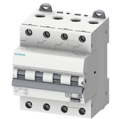 Ein weißer Siemens-Schutzschalter mit vier Schaltern, geeignet für elektrische Installationen zur Überlast- und Kurzschlusssicherung.