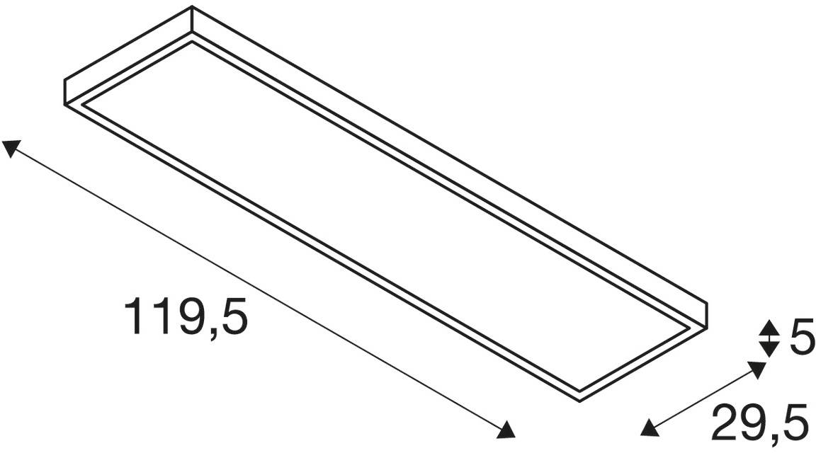 Rechteckige Deckenleuchte, Maße: 119,5 cm Länge, 29,5 cm Breite, 5 cm Höhe.
