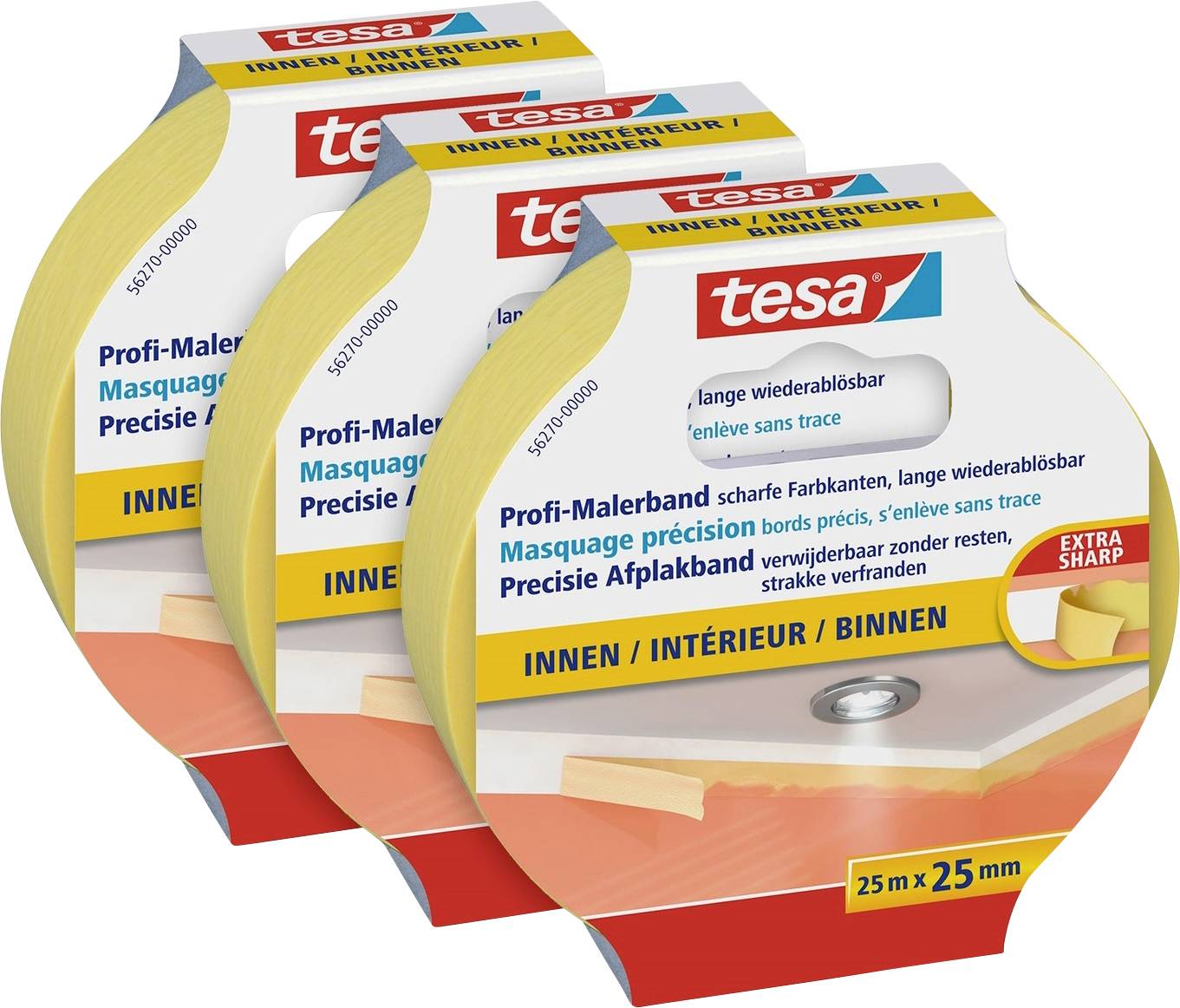 tesa 56270 Malerabdeckband Beige (L x B) 25 m x 25 mm 3 St.