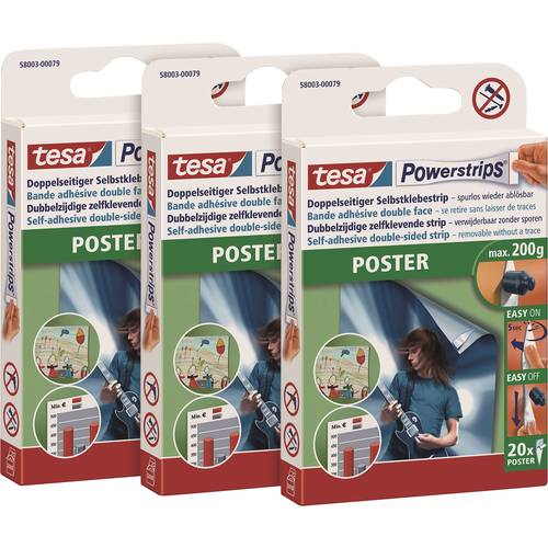 tesa POWERSTRIPS® Poster Doppelseitiger Klebestreifen Weiß Inhalt: 60 St.