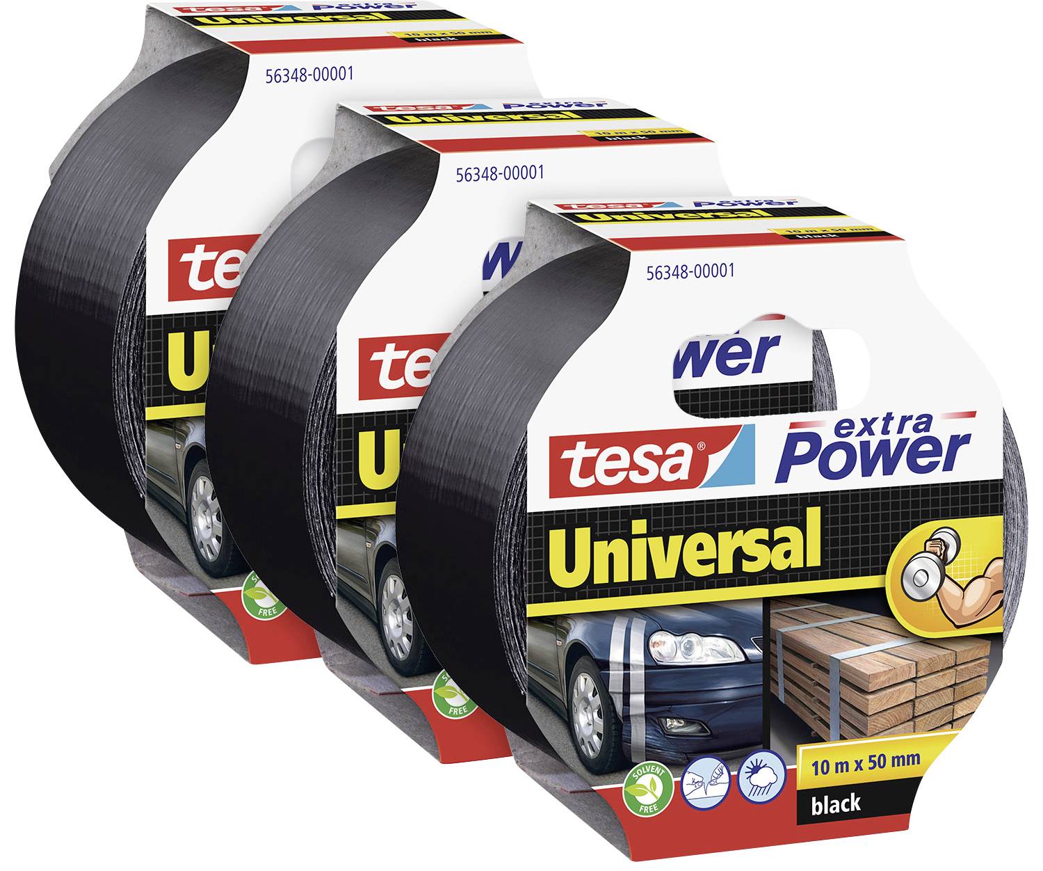 TESA extra Power® UNIVERSAL 56348 Gewebeklebeband Schwarz (L x B) 10 m x 50 mm 3 St.