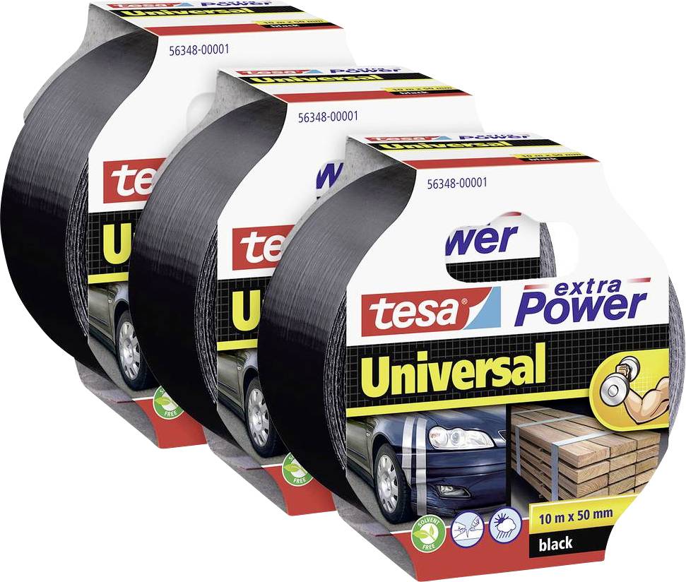 tesa extra Power® UNIVERSAL 56348 Gewebeklebeband Schwarz (L x B) 10 m x 50 mm 3 St.