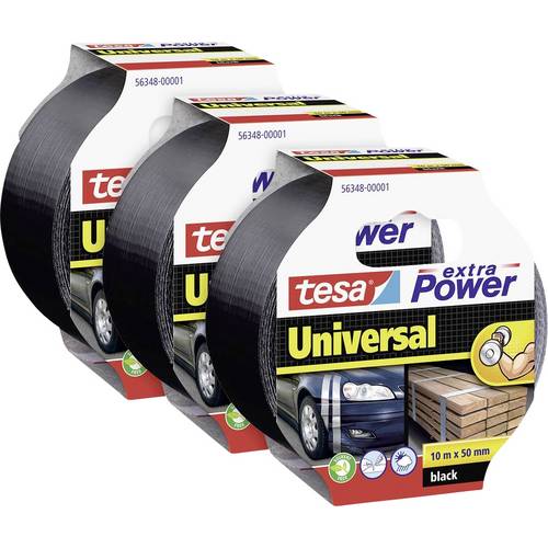 tesa extra Power® UNIVERSAL 56348 Gewebeklebeband Schwarz (L x B) 10 m x 50 mm 3 St.