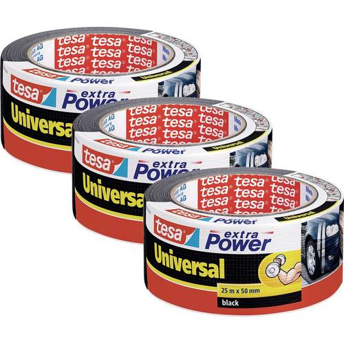 tesa extra Power® UNIVERSAL 56388 Gewebeklebeband Schwarz (L x B) 25 m x 50 mm 3 St.
