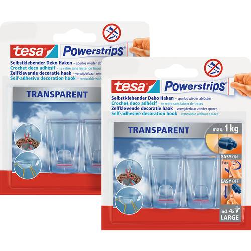 tesa POWERSTRIPS® Klebehaken Large Transparent Inhalt: 4 St.