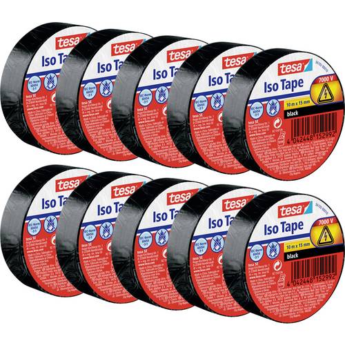 tesa 56192 Isolierband Schwarz (L x B) 10 m x 15 mm 10 St.
