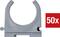 Graue Kunststoffrohrschelle für 25 mm Rohre, mit roter Zahl '50x' daneben, die auf die Stückzahl hinweist.