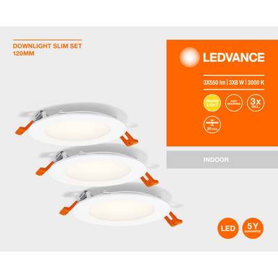 'Produktbild von LEDVANCE Einbauleuchten-Set, drei flache LED-Leuchten im Set, 3000 Kelvin für warmweiße Beleuchtung, einfache Montage.'