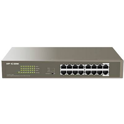 Ein Netzwerk-Switch mit 16 Ethernet-Ports und einer LED-Anzeige zur Statusüberwachung.