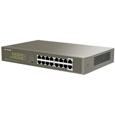 Ein grauer Netzwerk-Switch mit mehreren Ethernet-Ports und leuchtenden Statusanzeigen zeigt eine aktive Datenverbindung.