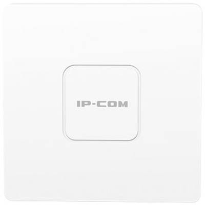 Ein quadratischer weißer WLAN-Zugangspunkt von IP-COM, geeignet für diskrete Wandmontage in Innenräumen.