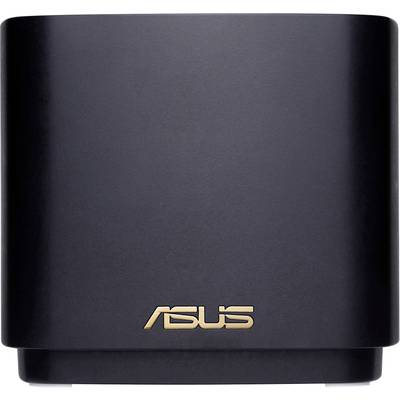 Ein schwarzer Asus-WLAN-Router mit goldfarbenem Asus-Logo auf der Vorderseite.