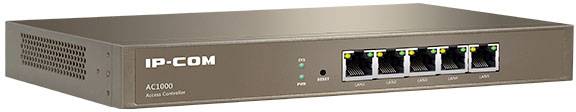 Ein IP-COM AC1000 Access Controller mit fünf Ethernet-Ports und LED-Anzeigen auf der Vorderseite.