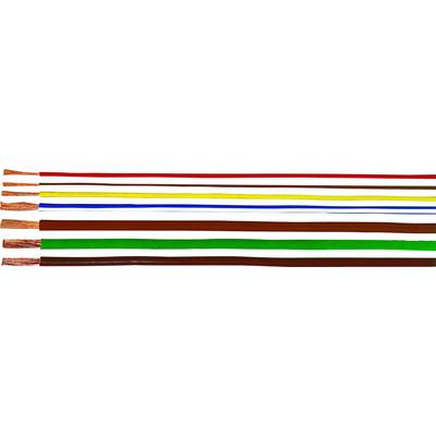 'Acht verschiedenfarbige Elektrokabel' von oben nach unten: rot, schwarz, grau, gelb, blau, weiß, braun, grün. Unterschiedliche Stärken.