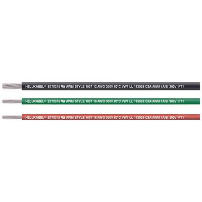 Drei Kabel mit Beschriftung: 'HELKABEL E 170315 FA AWIMI STYLE 1007'. Oben: Schwarz, Mitte: Grün, Unten: Rot. Unterschiedliche AWG-Werte.