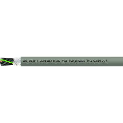 Kabel mit schwarzer, grüner, gelber und roter Leitung. Beschriftung: 'HELUKABEL (VDE REG 7070) I2/1E 2630/75 0,6MM (1500) 300/500 V'.